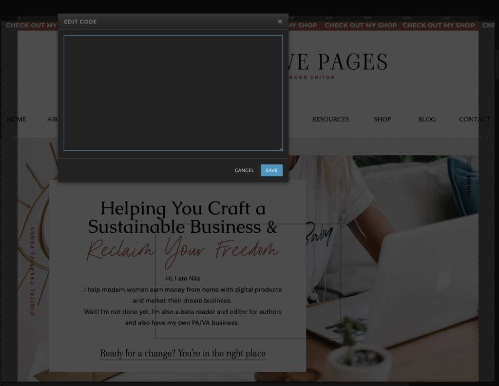 How to add the body code to every page on showit website using the Embed Html Widget